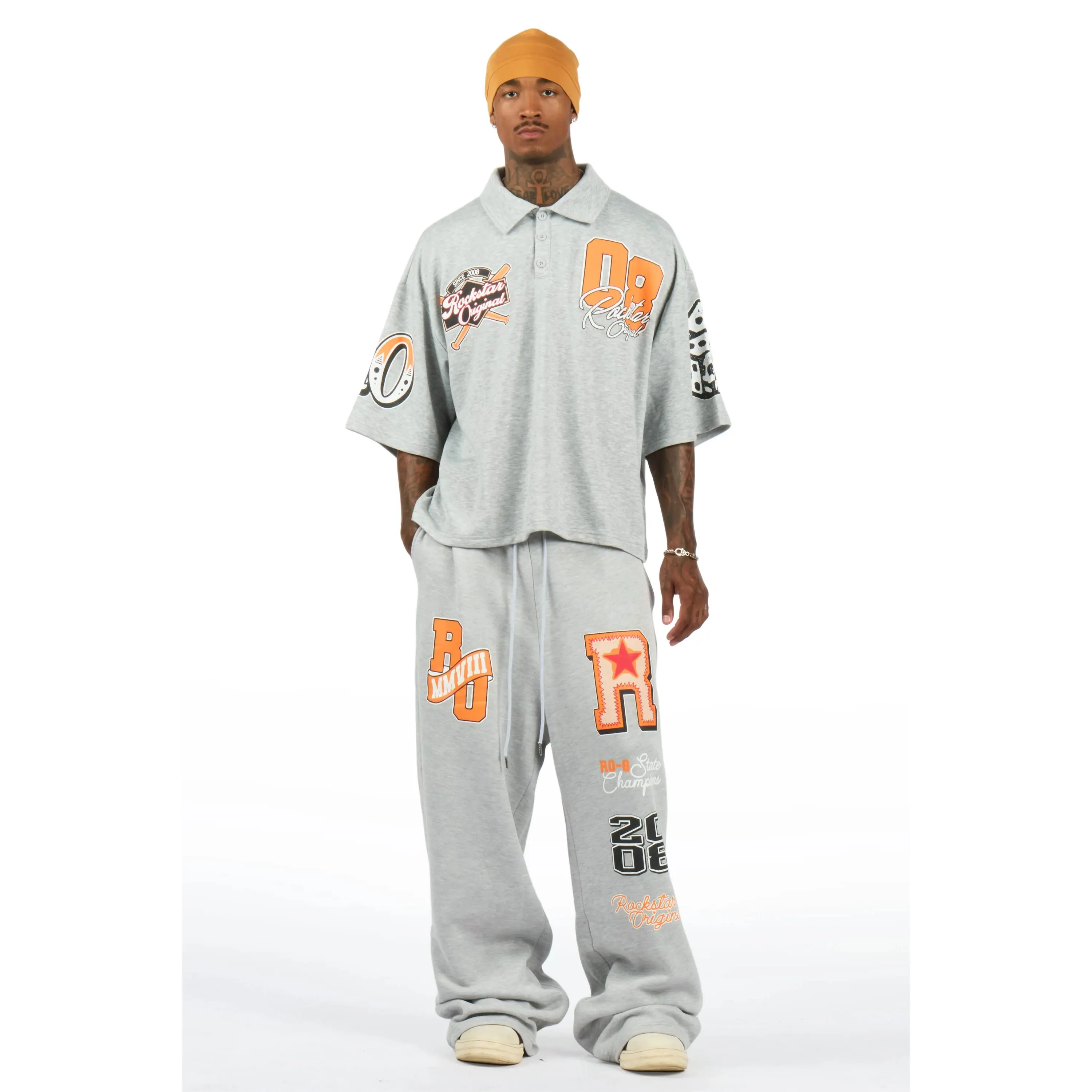 Forbidden Heather Grey Crop Boxy Polo/Fleece Baggy Track Set