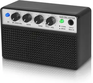 2 x 5 W Mini Guitar Amp - Portable, Rechargeable Electric Guitar Practice Amplifier with Clean & Drive Channels, 1/8 Headphone Output for Beginner, Black