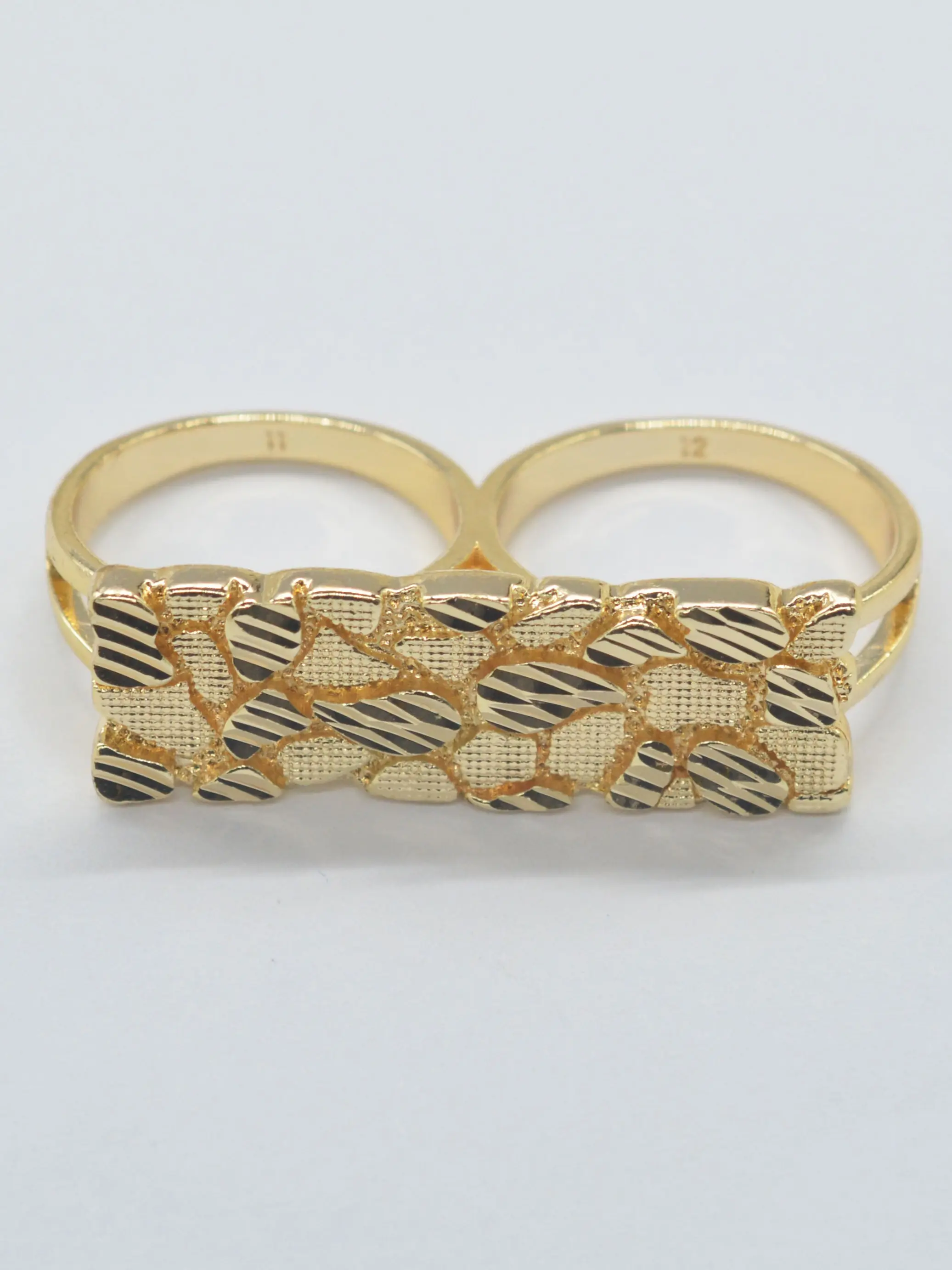 14k Floral Two-Finger Ring, Fashion Ring, Jewelry Rings, Unisex Daily Commute Jewelry, Perfect for Streetwear, Parties, Gift-Ready