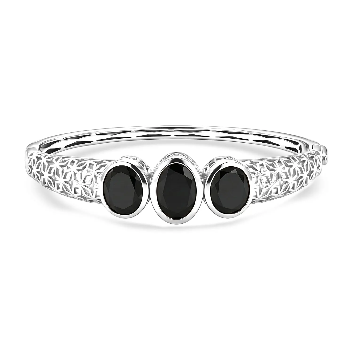 EverTrue Thai Black Spinel Bangle Bracelet in Platinum Bond (6.50 In) 19.00 ctw