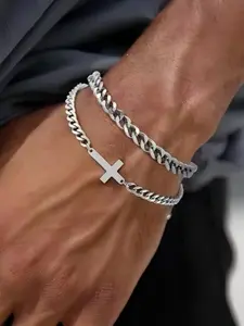 Men's Stainless Steel Cross Stackable Bracelets, Bracelet Set, Simple Trendy Fashion, Casual Trendy Jewelry, Perfect Daily Wear, Best Gift for Yourself