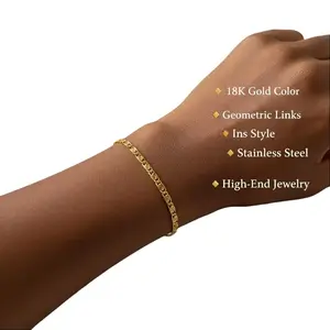 Ins Style Stainless Steel Necklace Chain |   18K Real Gold Plated Geometric Delicate Link Bracelet |   High-End Fashion Jewelry Wholesale