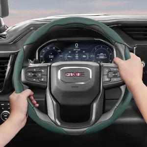 For GMC Steering Wheel Cover Perforated Breathable Leather Segmented Design Ultra-Thin Style Protects Steering Wheel For Sierra 1500/Sierra HD/Yukon/Terrain/Acadia/Canyon/Savana/HUMMER EV/Sierra EV Black Burgundy Mocha Beige Gray Green Automotive