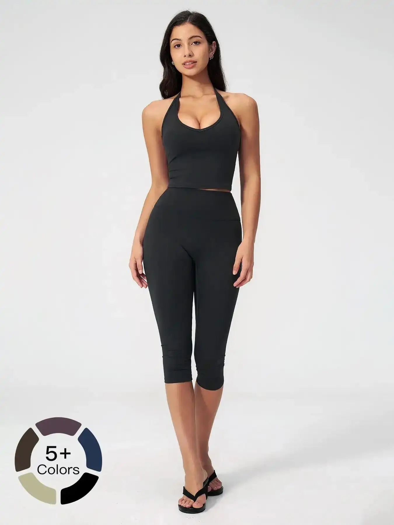 Vibrant Trendy Tank Top & High Waist Capri Pants 2 Piece Set, Slim Fit Tummy Control, Casual Summer, Comfortable and Stylish, Top Quality, Wardrobe Staple, Hot Weather, Relaxed Fit, Feminine Style, effortless layering