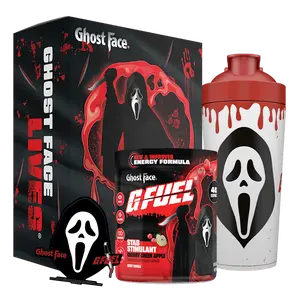 G FUEL Energy Formula | Stab Stimulant 2.0 Collector's Box | Cherry Green Apple | Collectible Box and Custom 24oz Custom Ghost Face Tall Metal Shaker Cup