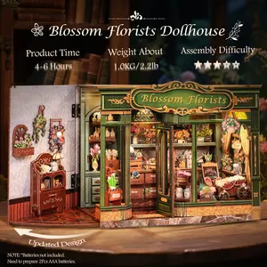 CUTEBEE DIY 3D Book Nook Kit Blossom Florists – Miniature Wooden Flower Shop Dollhouse, Handmade Tiny House Bookshelf Decor | Holiday, Christmas and Black Friday Gift