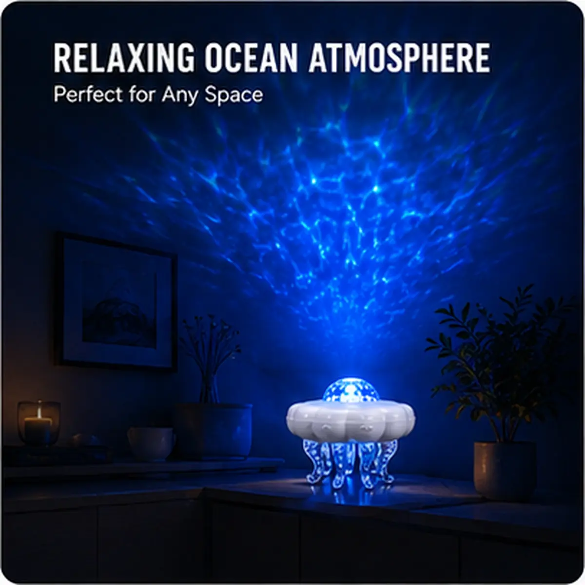 Plastic Jellyfish Ocean Wave Projector - USB-Powered 5W LED Bedroom Night Light with Timer, Remote Control, Water Ripple Effect, Customizable Easy Operation, Room Decor, Cool Stuff for Room