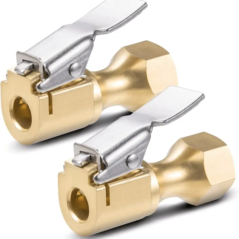 2pcs Tire inflation clamp copper reinforced material quick locking inflation inner 1/4 thread specification with sealing gasket quick inflation Tire Inflator Vehicle Tire Inflator Tire Tools
