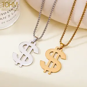 Hip-Hop Sweater Chains, Unisex Dollar Sign Street-Style Pendant Necklaces for Couple Party Wear (Fashion Costume Jewelry Accessory)