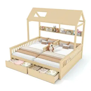 Bellemave Double double bed platform bed with storage rack and drawer, family platform bed with supporting Flat noodles, theater design,