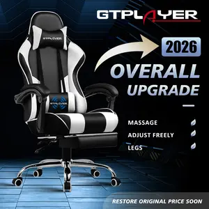 【2026 New Year Sale 】 A computer chair with massage waist and foot supports, and a height-adjustable gaming chair. This chair is equipped with a 360-degree rotating seat and headrest, making it suitable for both office use and gaming.
