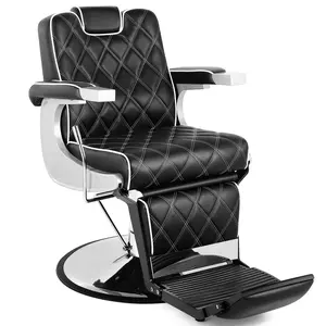 Hair Stylist Tattoo Chair All Purpose Barber Chair Reclining Salon Chair Black with Quilted Design and Footrest for Comfort