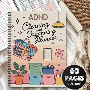 ADHD Cleaning Plan Book - Powder Blue Cleaning Schedule Notepad, Planner Notebook with Laundry Basket, Adult Inspirational List Handbook, for Home, Office - No Date Week/Month Cleaning Plan Gift, for ADHD Patients and Colleagues