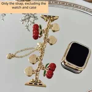 1PC fashionable heart-shaped cherry combination chain Apple Watch bands, Smart Watch Accessories, compatible with Apple Watch 38/40/41/42/44/45/46/49mm, for Apple Watch series Ultra/SE/11/10/9/8/7/6/5/4/3/2/1, (strap only, watch and case not included)