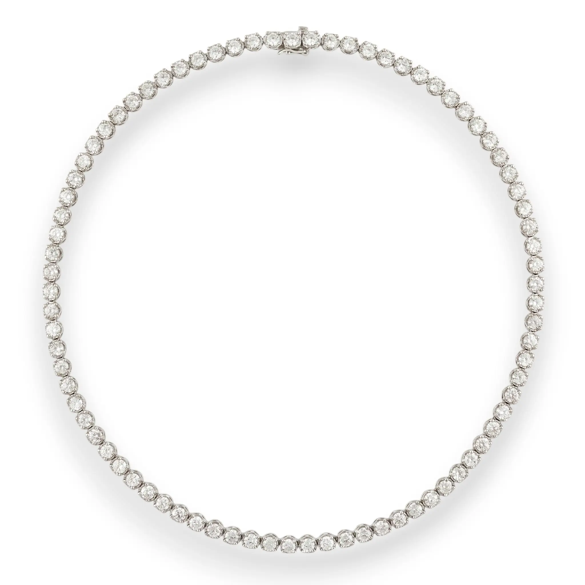 Lab Grown Diamond Illusion-Set Tennis Necklace Jewelry - Rhodium Plated, Round Brilliants, Genuine Stones, Tarnish-Resistant, Face-Up Shine, for Everyday Wear