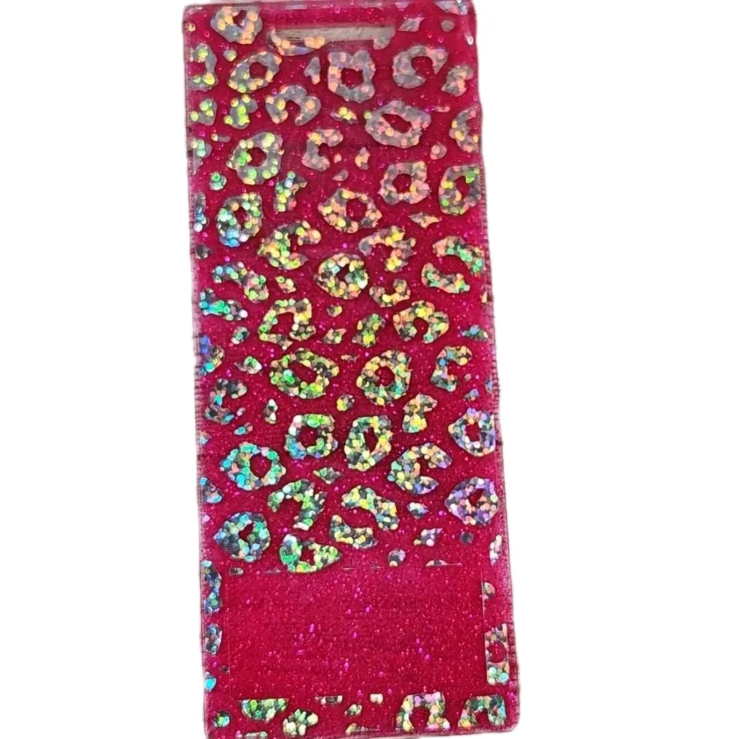Medical Professional's Personalized Acrylic-Epoxy Resin Extended Horizontal Badge Buddy - Acrylic Blanks, Pink Glitter Back, Foil, Flowers, Unique Appearance Custom Identification Badge Accessory