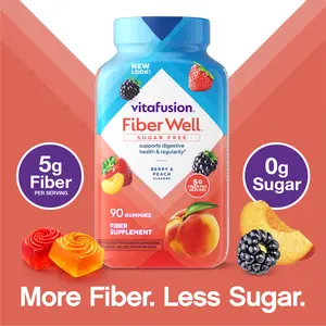 Vitafusion Fiber Well Sugar Free Gummies - 5g - Berry & Peach Flavor Fiber Gummies - Supports Digestive Health & Regularity - 90 Gummies