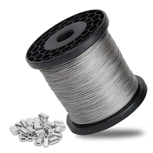 / Wire Rope, FT  Stainless Steel Cable with  Pcs Crimping Sleeves, Steel Wire, Aircraft Cable,x Strand Core,for Outdoor,Indoor, Yard, Garden or Crafts (FT)