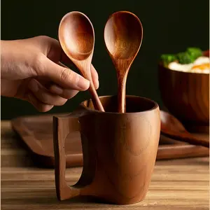 Wooden Long Handle Rice Spoon, Small Soup Spoons, Durable Wooden Utensils for Eating, Perfect for Home Kitchen Use