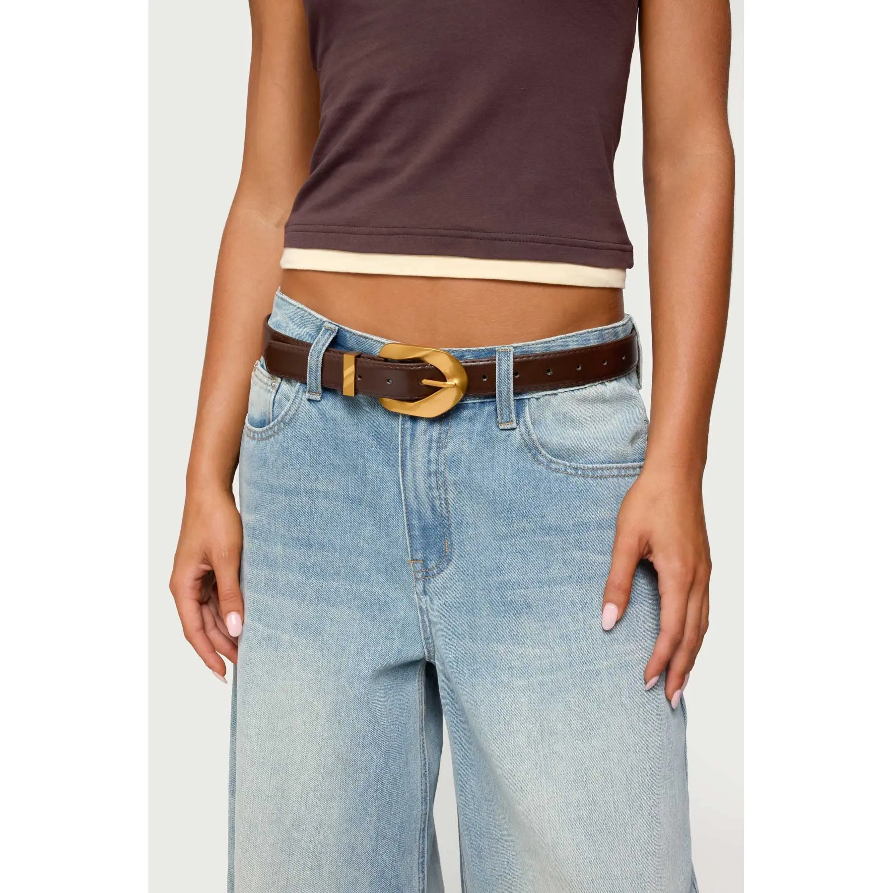 All Buckled Faux Leather Belt