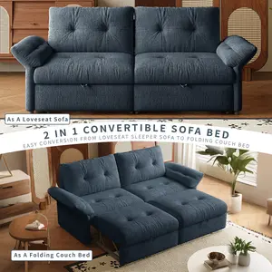 81.5" 3-in-1 Pull-Out Convertible Sofa Bed, Compact Convertible Sleeper Couch, Adjustable Comfort for Small Living Rooms