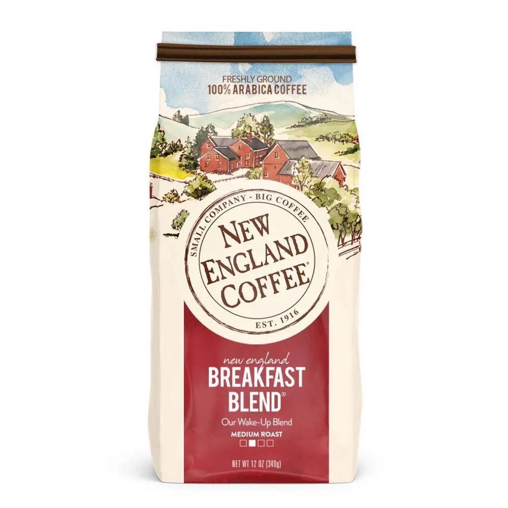 New England Coffee Breakfast Blend Ground Coffee, Medium Roast, 12 oz 100% Arabica Coffee with Smooth, Rich Flavor
