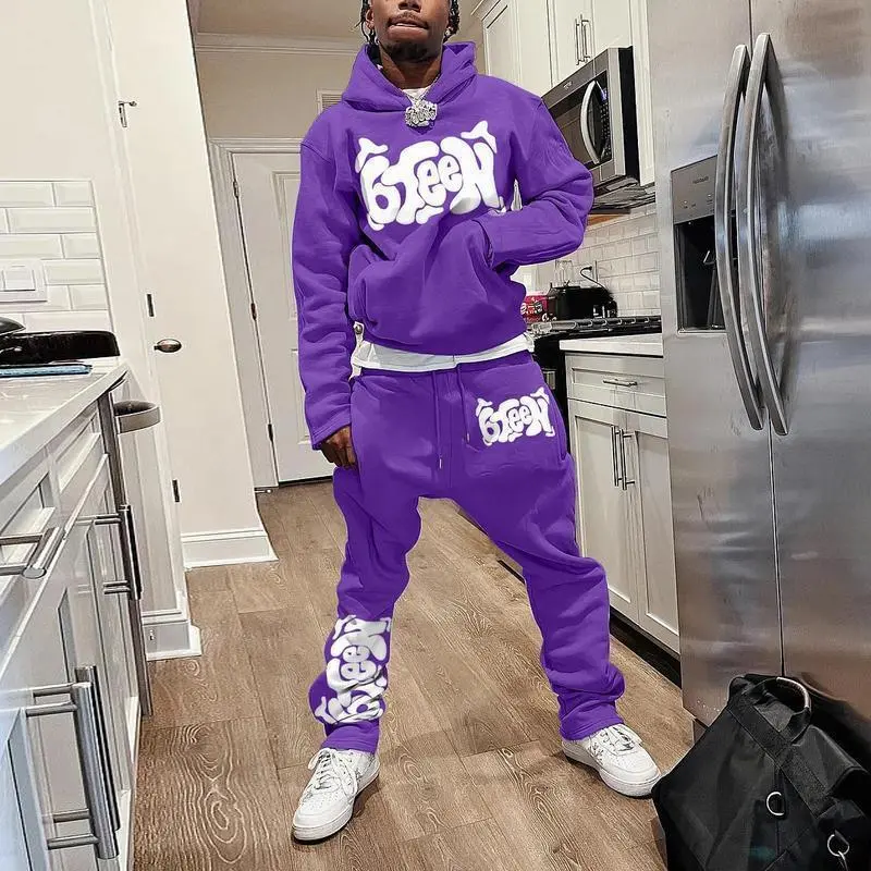 Spring and Autumn New Men's Fashion Hooded Flared Pants Set Clothing Casual graphic sweatsuit sets for men men's 2 piece set sets for men clothing Menswear Layer Long Sleeve Tz-Cp-105298-Lsx-Beige Gamis Motocross Gamis Motocross Bestie