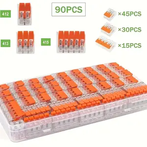 90pcs Electrical Quick Connectors, Durable Reliable Connectors, Solderless Connectors, Solderless Crimp Connectors, 2/3/5 Ports Wire Nut Connectors, Wire Connections Connector for Home & Office, Quick Snap Connector