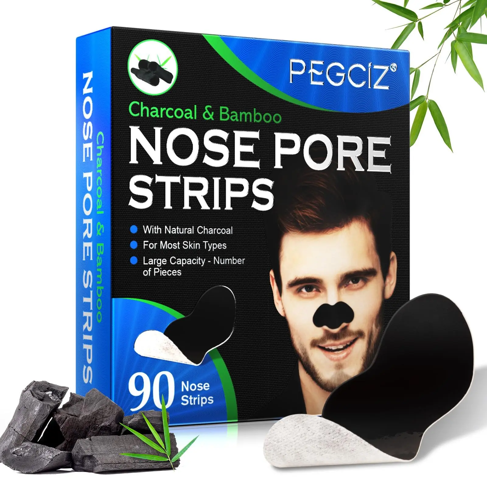Pegciz Blackhead Remover Nose Patches 90pcs, Blackhead Nose Strips, Nose Pore Patches, Men's Acne Treatment Mask, Effective Skin Care Solution, Long-Lasting Use