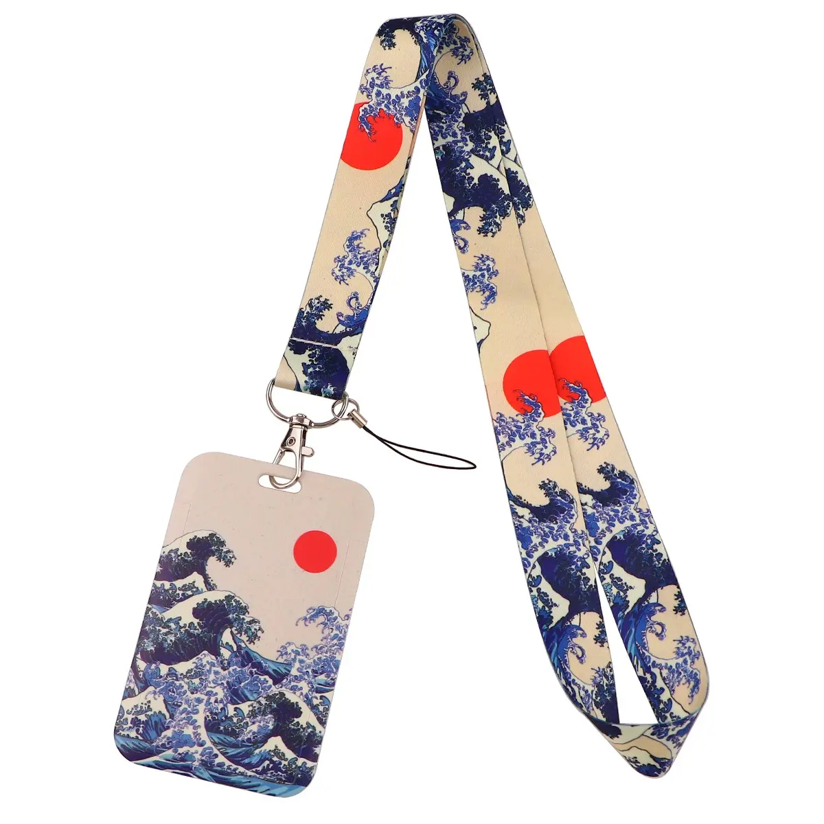 The Great Wave off Kanagawa Pattern Lanyard Keychain Stylish Keyring USB ID Credit Card Cover Pass Men Mobile Phone Charm Neck Straps Badge Holder Key Holder Accessories