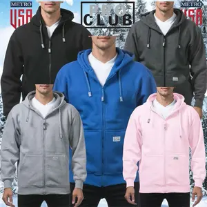 PRO CLUB Heavy Weight Zipper Sweater - Hoodie  Cotton Pocket Jacket - Relaxed Fit - Soft Fleece Fabric