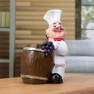 Resin Chef Statue with Toothpick Holder, Bamboo Basket Design, Perfect for Party & Home Decor, Home Decor Accessory, Unique Gift Idea, No Power Needed, Desktop Statue, Decorative Sculptures