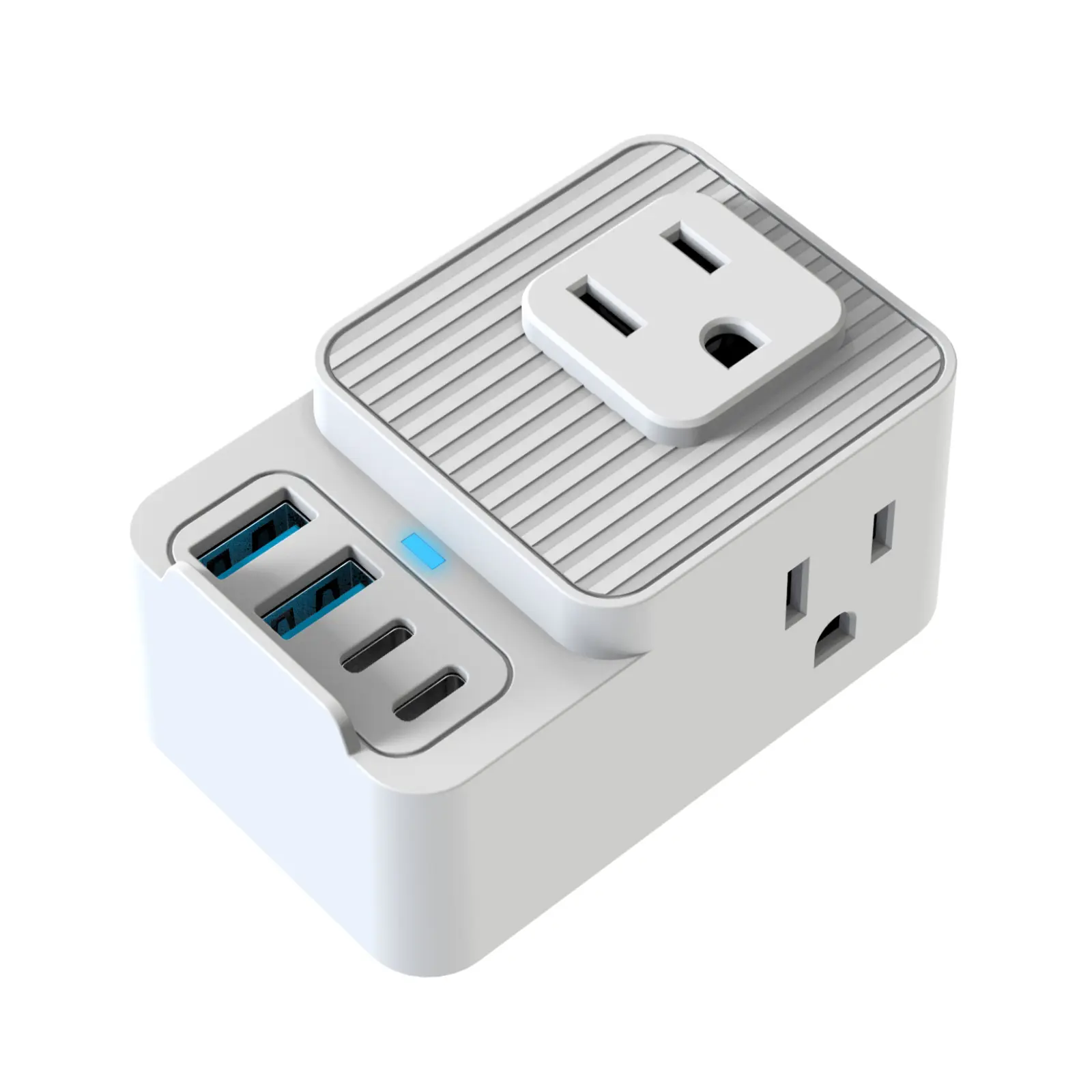 Multifunctional Power Strip Wall Socket Extender - 7-in-1 GFCI Plug Sockets with 3 AC Outlets, 2 USB-A Ports, 2 USB-C Ports, Compact Switch-Equipped Charging Station for Home, Travel