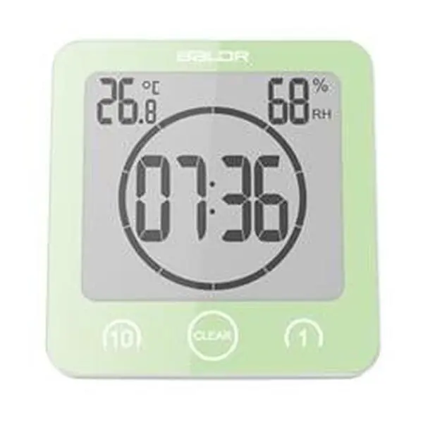 Baldr CL0007GR1 Waterproof Wall Timer Shower Clock - Green, LCD Technology Speciality Clock with Digital Display, Humidity Monitoring for Home Decor, Room Decor