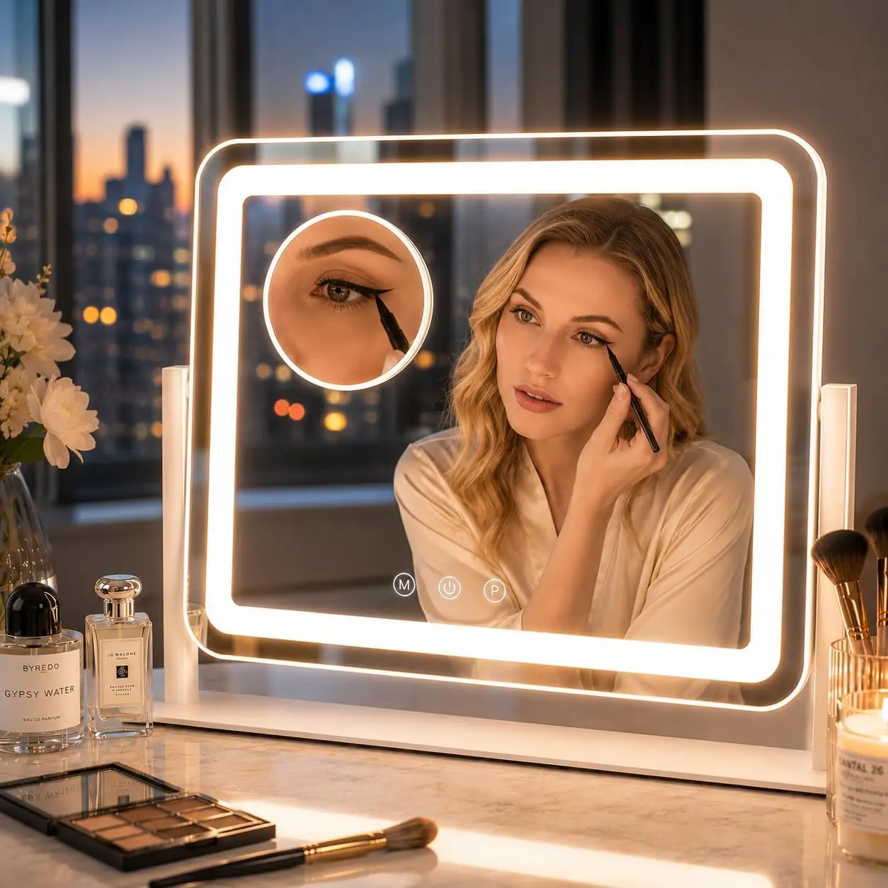 Lighted Vanity Mirror with Home Decor Appeal, 10X Magnification, 3 Color Lighting Modes, Smart Touch Control, 360° Rotation, Women’s Gift, Bedroom/Tabletop Use (Included Power Adapter), Bedroom Decor