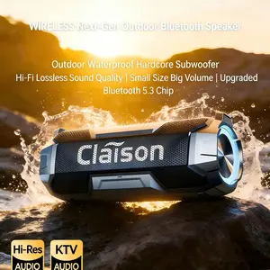 Claison Waterproof Outdoor Wireless Speaker Ipx6, Battery Powered, RGB Ambient Light, Bluetooth BT 5.3, Camping and Gaming, Android Audio