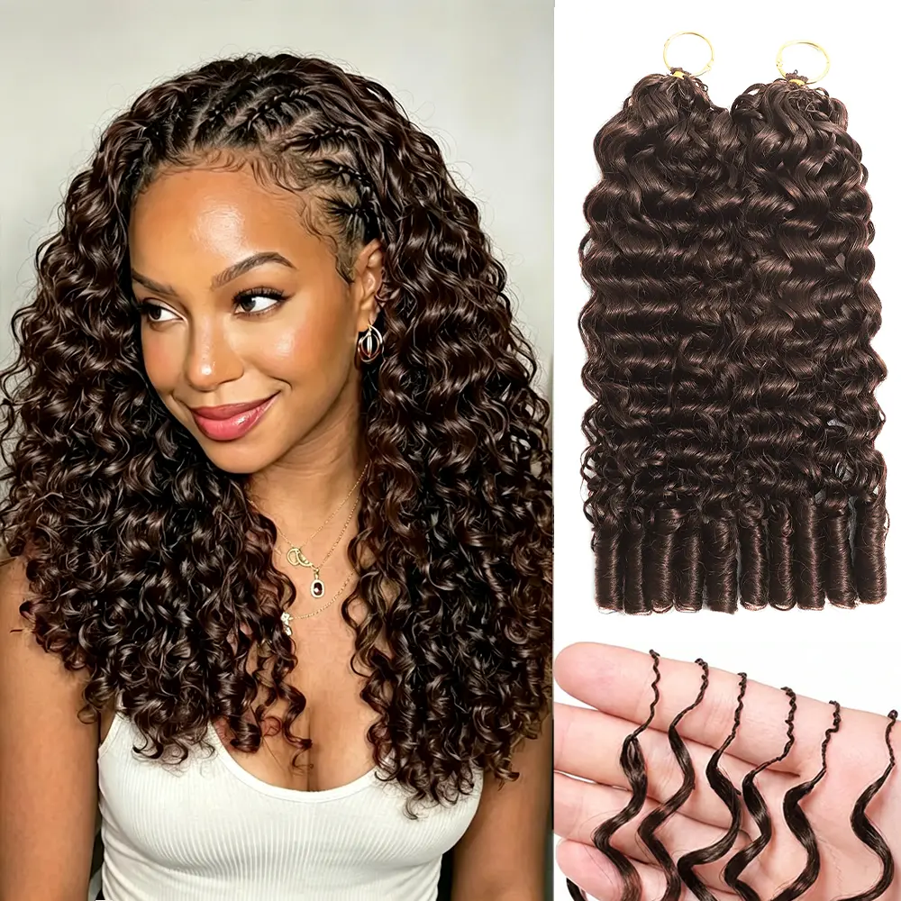 New 2026 Ramiss 4# Brown Burmese Curly Crochet Human Hair for Mircale Knots Boho Braids Knotless Feather Crochet Human Hair 4-5 Packs for Full Head Pre-Separated 50g/Pack Time-Saving, 40 Strands/Pack Flat lightweight Glueless Protective Styles