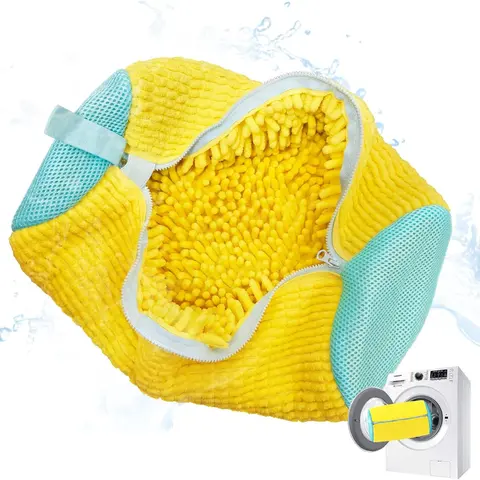 Heavy-Duty Zippered Netted Mesh Washing Bag for Washing Machines - Rust-Resistant Durable Zipper, Breathable Polyester, Terry Lined, Anti-Snagging, 2 Pairs of Shoe Cleaning Bags, Efficient Cleaning Cloth Laundry Tool Accessory for Kids’ Running Shoes