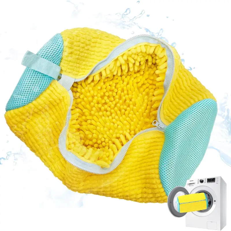 Heavy-Duty Zippered Netted Mesh Washing Bag for Washing Machines - Rust-Resistant Durable Zipper, Breathable Polyester, Terry Lined, Anti-Snagging, 2 Pairs of Shoe Cleaning Bags, Efficient Cleaning Cloth Laundry Tool Accessory for Kids’ Running Shoes