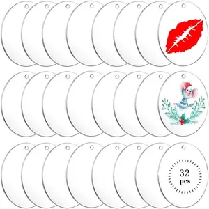 32 count 3Inch Clear  Ornament Blanks Round  Ornament Transparent  Circle Blanks Discblank Ornaments For Crafting Vinyl Project Painting Diy,Holiday Hanging Ornaments