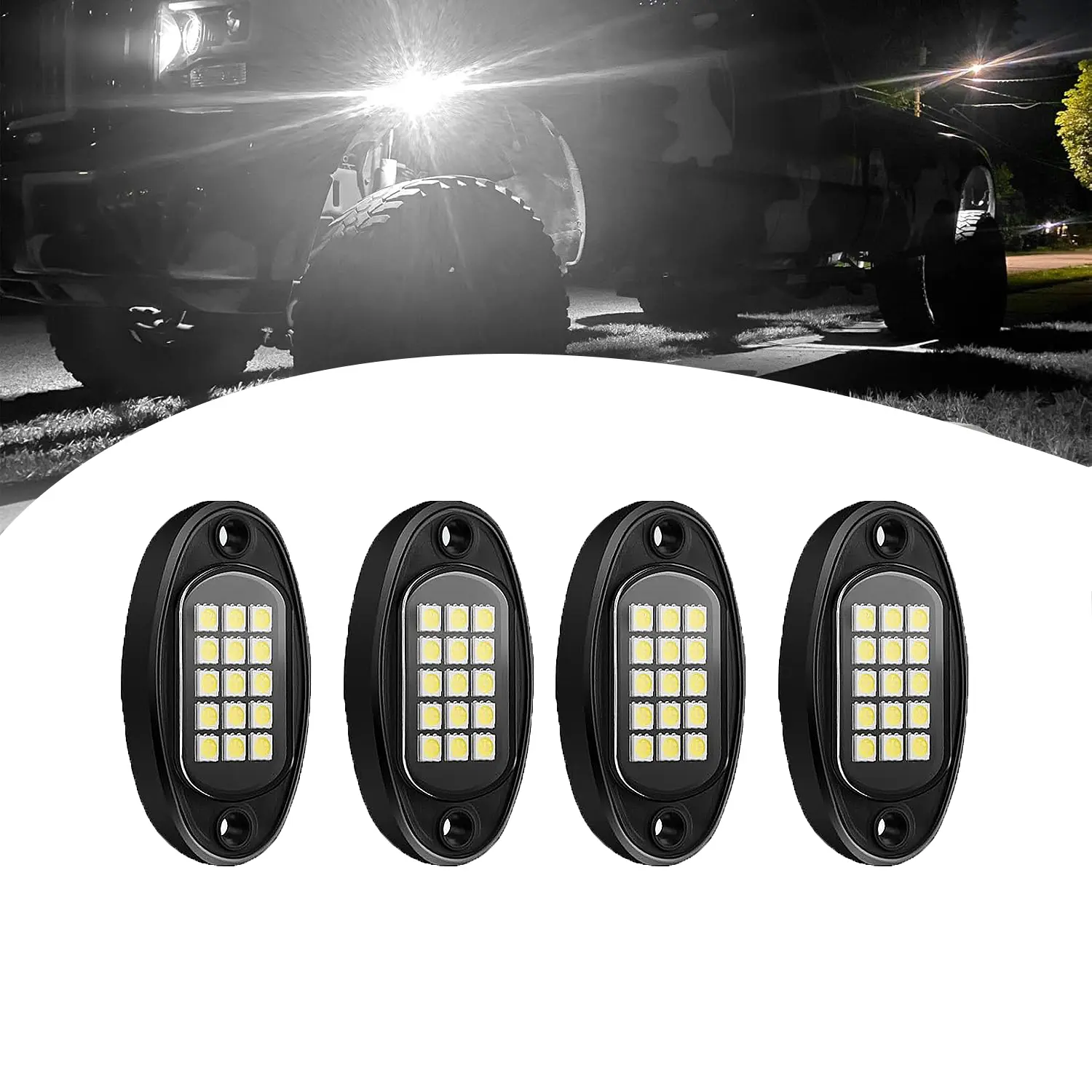 White Rock Light 4/10/12/16 pods 6000k Pure White Led Rocks Lights kit Ip68 Waterproof with Extension Wires for ATV Rv Utv SUV Offroad Pickup Trucks Golf Boat Cars Trailer Fender Underglow Lighting (White)