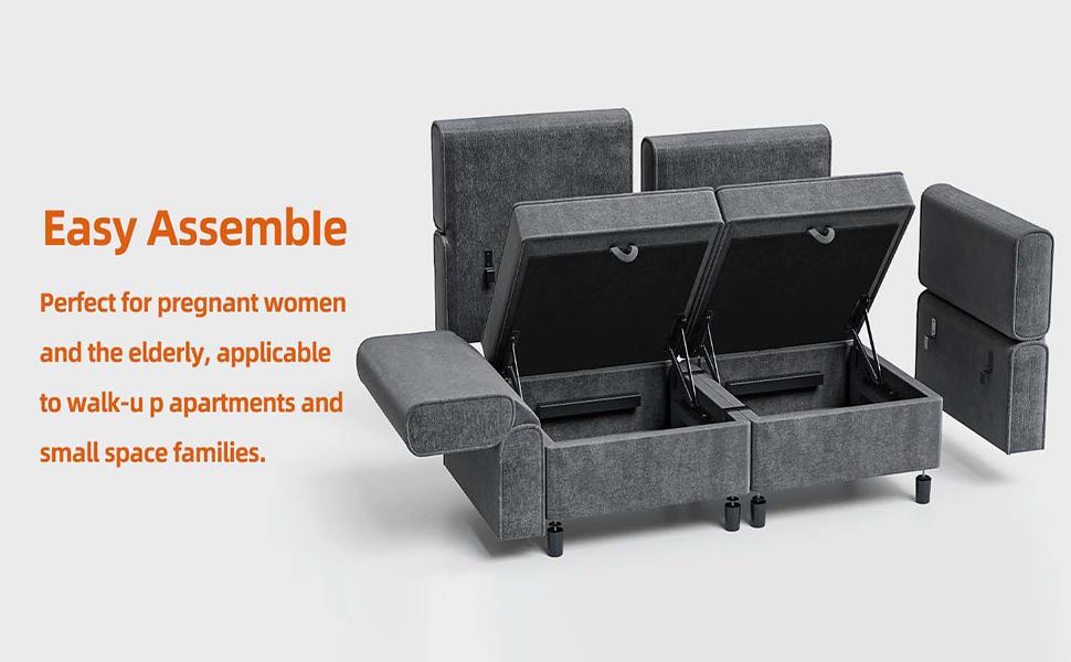 Garvee Modular Sectional Sofa Module Universal Armrest & Backrest Recline Design with 11 Angles Adjustable Armrest & Backrest Grey 26.4" D x 4.7" W x 23.7" H