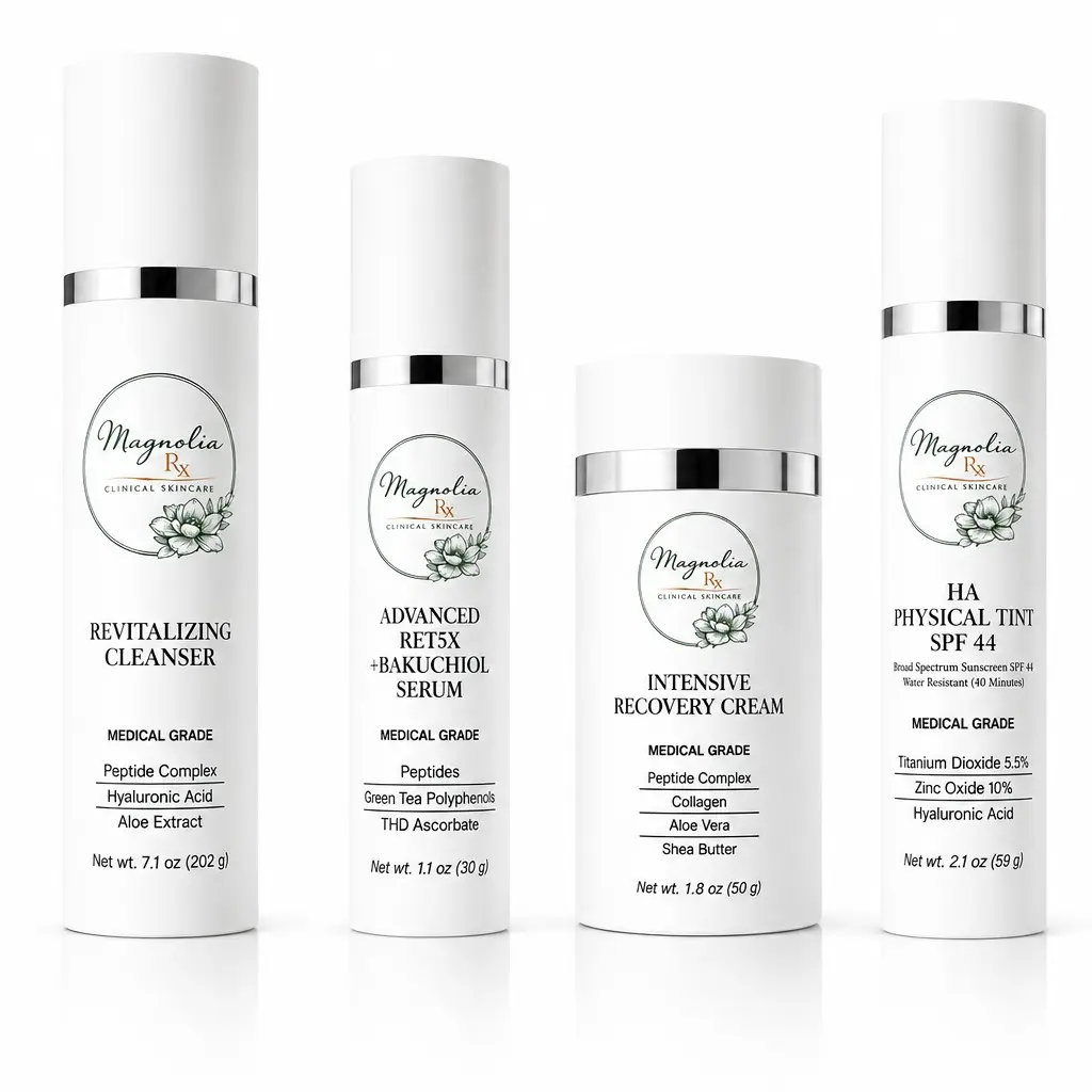 Magnolia RX Age Defense Skincare Bundle | RET5X + Bakuchiol, Recovery Cream, Cleanser & SPF 44