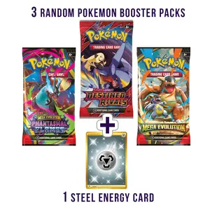 Kid Motors Tv Collection Heaven Bags (3 Random Pokemon Booster Packs + 1 Steel Energy Stackable Card)