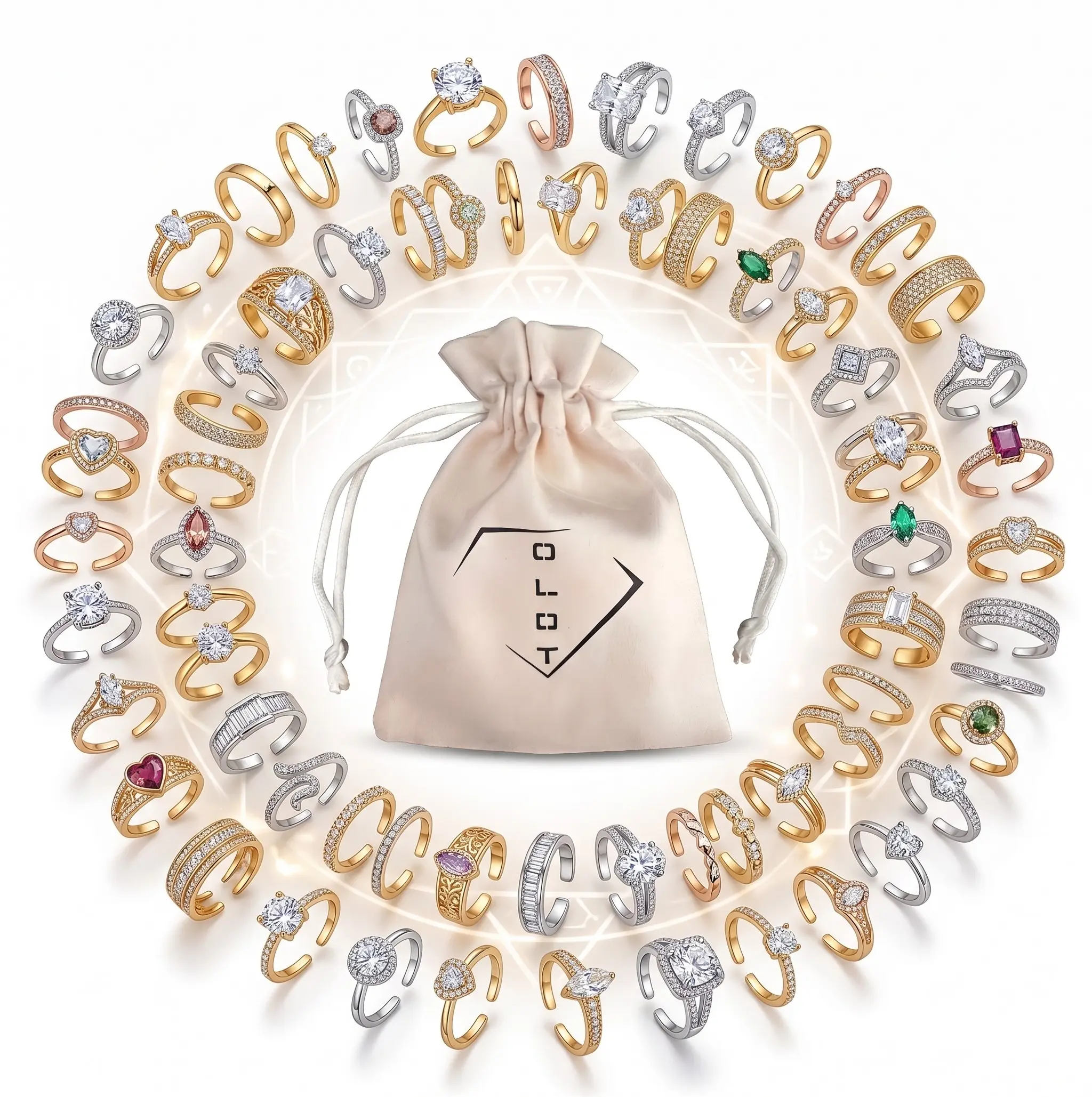 OLDT Jewelry Blind Bag - Random Assortment of 14K Gold & Silver Plated Adjustable Rings, Mystery CZ Costume Jewelry Gift for Women and Teen Girls