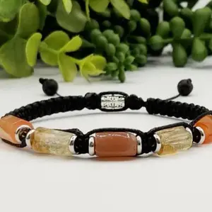 Energy Boost Bracelet - Natural Banded Carnelian, Citrine, Sunstone Crystal Bracelet for Positive Energy Support