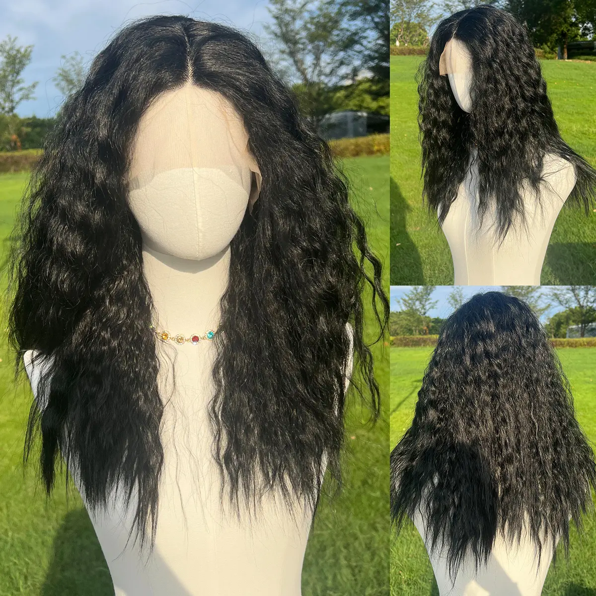 SMILCO/20Inches Black Medium Curly T-Part Lace Front Synthetic Hair/SM9172