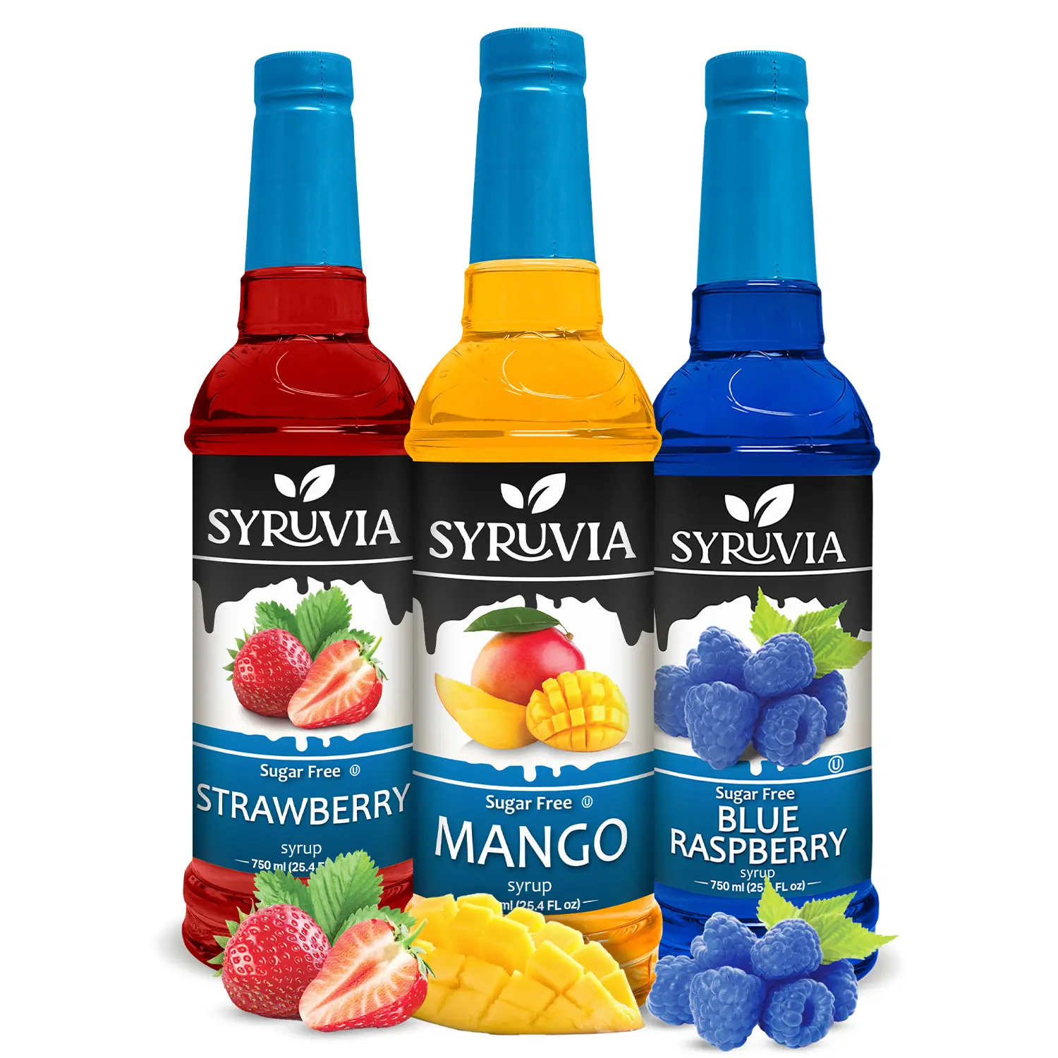 Syruvia Sugar Free Summer Escape Pack - Strawberry, Mango & Blue Raspberry - 25.4 fl oz - for Lemonades, Cocktails & More (3-Pack), Sugar Free Drink, Bottle
