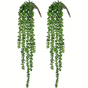 2pcs, artificial succulent hanging plant string of false pearls, used for wall home garden decoration, room decoration, yard decoration, wedding decoration, wedding supplies, holiday decoration, Trailing Succulents, Artificial Outdoor Plants