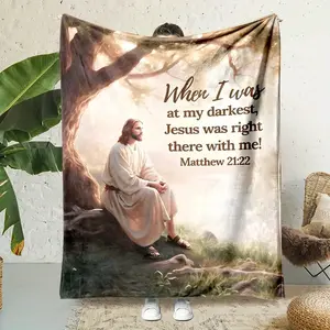 Christian Bible Verse Jesus Faith Flannel Blanket - Cozy Prayer Room Accent, Bedroom Sofa Decor, Thoughtful Gift for Family Members
